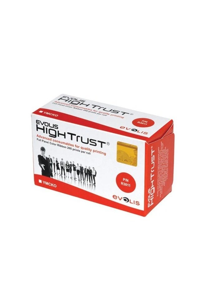 evolis Evolis High Trust Ribbon R3011C - YMCKO Color Ribbon, 200 Prints for Professional Card Printing  - Image 1