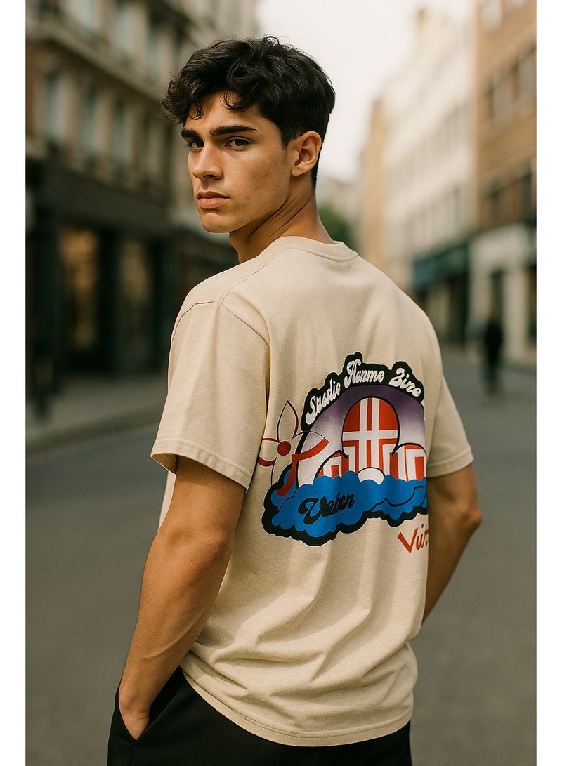 لويس فويتون تيشيرت أفرسايز رجالي بيچ بتصميم جرافيك عصري وخامة قطن ممتاز ستريت وير للشباب - Image 4
