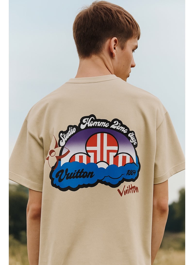 لويس فويتون تيشيرت أفرسايز رجالي بيچ بتصميم جرافيك عصري وخامة قطن ممتاز ستريت وير للشباب - Image 2