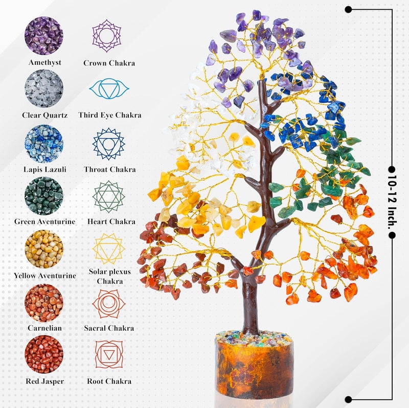 HindCraft Chakra Tree of Life Crystal Tree for Positive Energy Feng Shui Tree Home Decor 7 Chakra Tree Crystal Decor Meditation Decor Luck Figurine Wealth Prosperity 200 Beads 810 Inch - Image 3