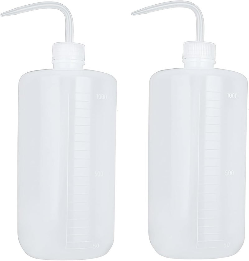 UPSTORE 2Pcs 1000ml Plastic Safety Wash Bottle with Narrow Mouth Translucent Squeeze Measuring Bottle Empty Bent Tip Storage Containers For Gardening Plant Watering Lab Industry Tattoo Wash One piece build - Image 1