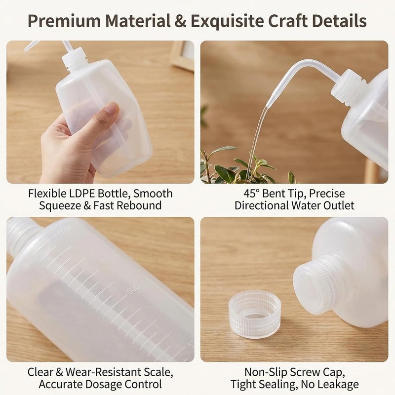 UPSTORE 2Pcs 1000ml Plastic Safety Wash Bottle with Narrow Mouth Translucent Squeeze Measuring Bottle Empty Bent Tip Storage Containers For Gardening Plant Watering Lab Industry Tattoo Wash One piece build - Image 4