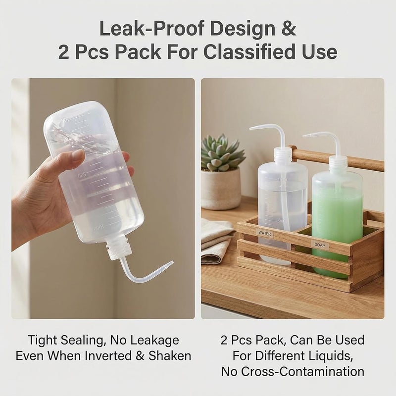 UPSTORE 2Pcs 1000ml Plastic Safety Wash Bottle with Narrow Mouth Translucent Squeeze Measuring Bottle Empty Bent Tip Storage Containers For Gardening Plant Watering Lab Industry Tattoo Wash One piece build - Image 5