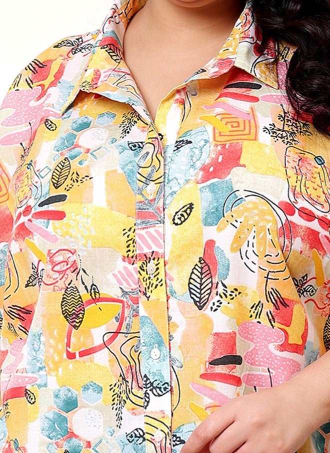 Athena Floral Printed Linen Kimono Sleeve Shirt for Women - Image 2
