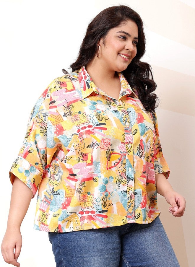 Athena Floral Printed Linen Kimono Sleeve Shirt for Women - Image 3