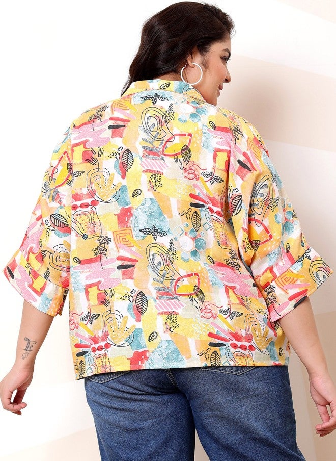 Athena Floral Printed Linen Kimono Sleeve Shirt for Women - Image 5