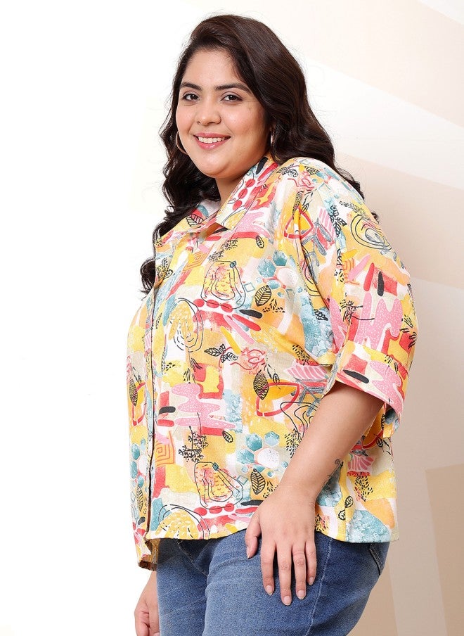 Athena Floral Printed Linen Kimono Sleeve Shirt for Women - Image 4