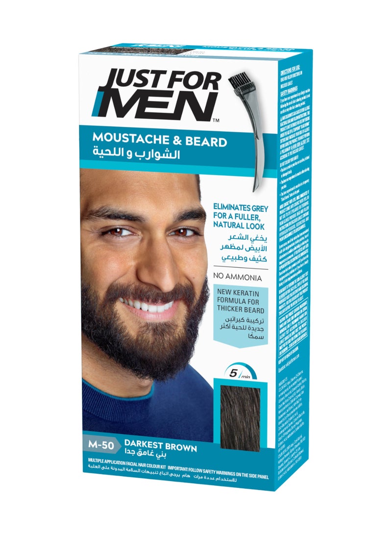 Just For Men Mustache & Beard – Beard Dye For Men, Darkest Brown, M-50, Conditioning Gel Formula With Biotin, Aloe, And Coconut Oil, Includes Application Brush  - Image 1