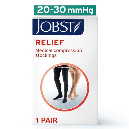JOBST جوارب ضغط JOBST Relief 20-30 مم زئبقي، عالية الفخذ بحزام سيليكون، مفتوحة الأصابع | جوارب ضغط للنساء/ الرجال للأرجل المتعبة، المؤلمة أو المتورمة، الدوالي الطفيفة | بيج، كبير جداً - Image 2