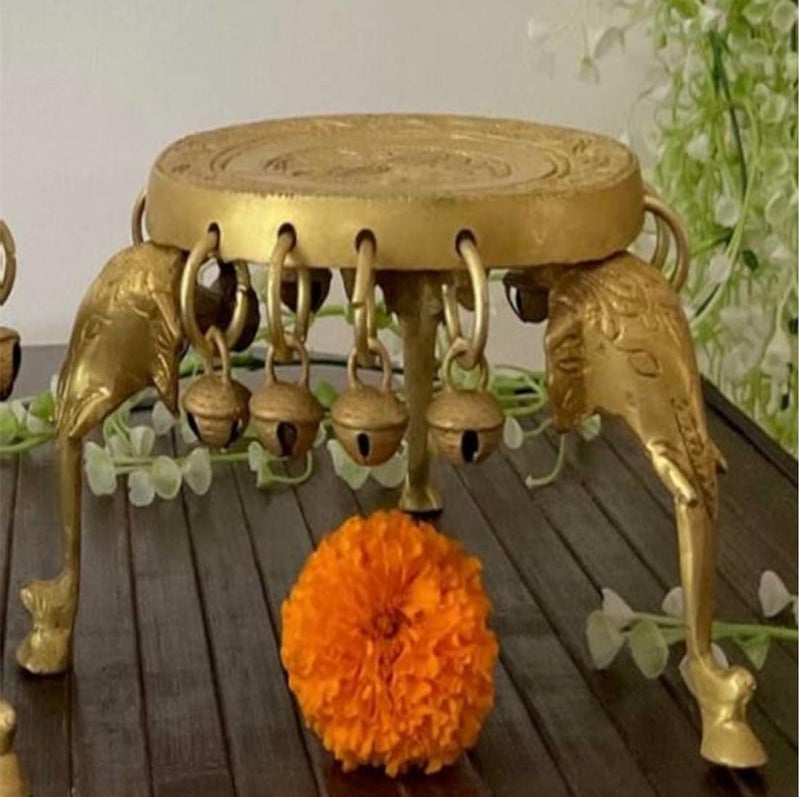 Purpledip Brass Platform Chowki with Elephant Legs: Round Plinth for Statue, Idol, Vase or Artifacts (11949) - Image 5