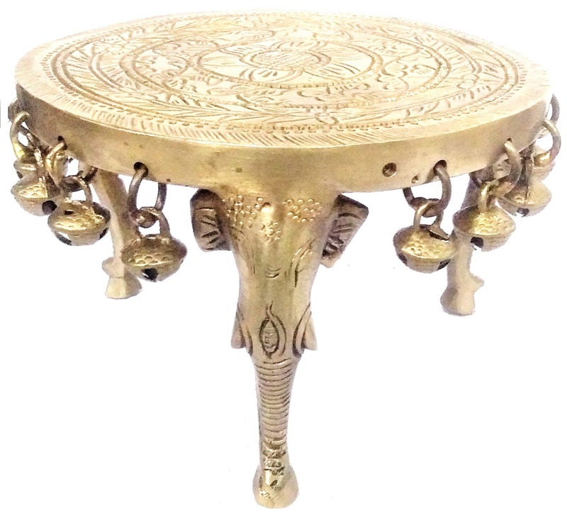 Purpledip Brass Platform Chowki with Elephant Legs: Round Plinth for Statue, Idol, Vase or Artifacts (11949) - Image 3