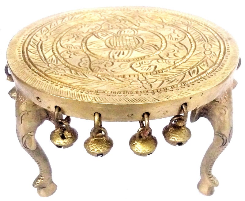 Purpledip Brass Platform Chowki with Elephant Legs: Round Plinth for Statue, Idol, Vase or Artifacts (11949) - Image 4