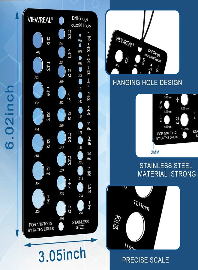 ViewReal 2 Pieces Drill Bit Size Gauge Drill Bit Guide Stainless Steel Drill Gauge 29 Holes Metal Drill Size Gauge Tool for 1/16 Inch to 1/2 Inch Size Bits Measurement (Black) - Image 3