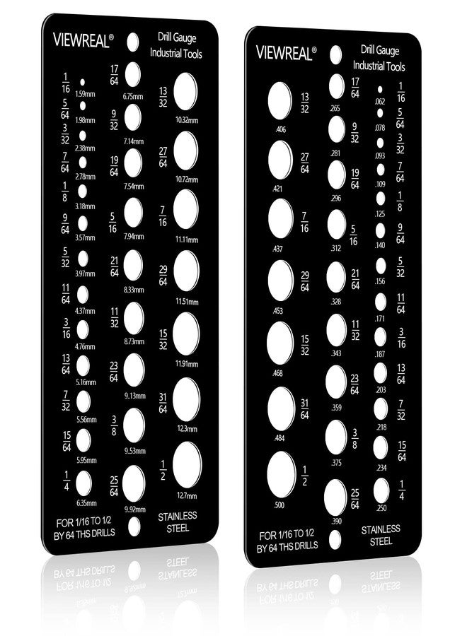 ViewReal 2 Pieces Drill Bit Size Gauge Drill Bit Guide Stainless Steel Drill Gauge 29 Holes Metal Drill Size Gauge Tool for 1/16 Inch to 1/2 Inch Size Bits Measurement (Black) - Image 1