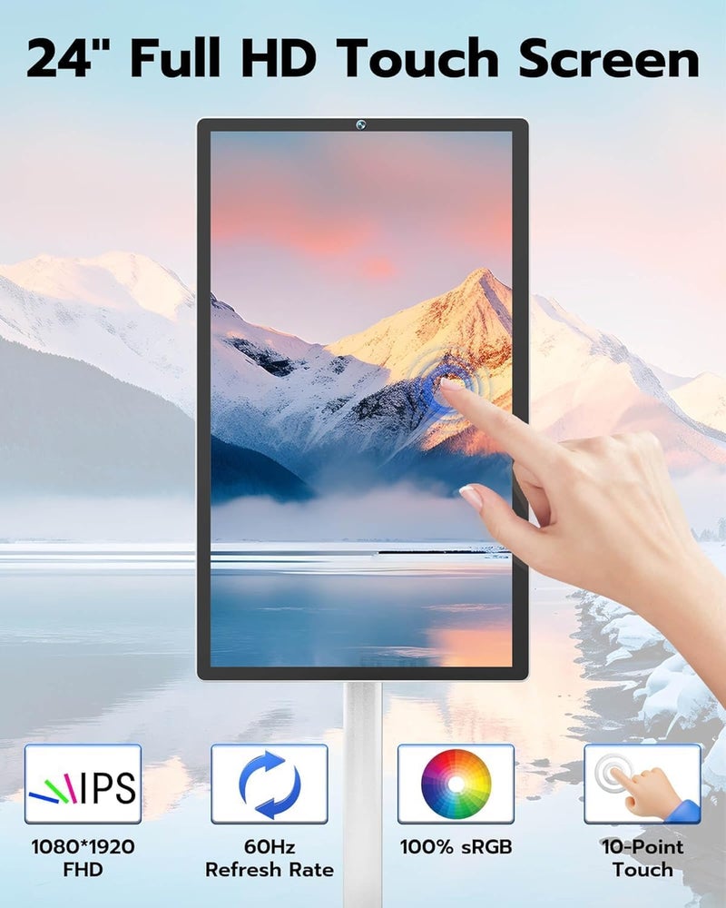 24 Inch Rolling Smart TV with 1080P Touch Screen | Android 13 OS | MTK 8-core CPU | 6G+128G Storage | Built-in 13MP Camera | Remote Voice Control | Full Rotation Portable TV on Wheels - Image 2
