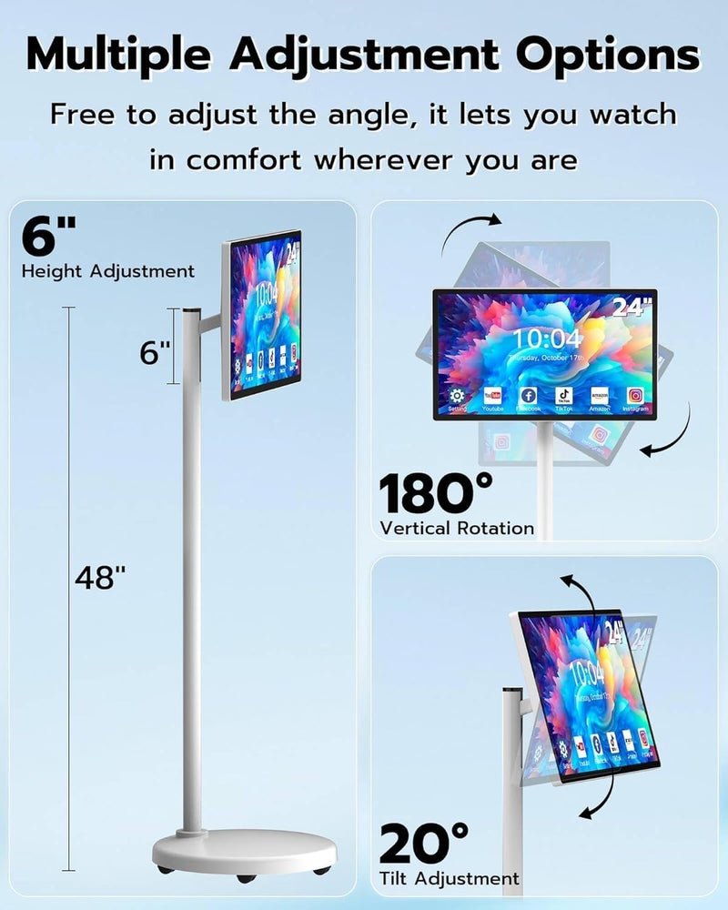 24 Inch Rolling Smart TV with 1080P Touch Screen | Android 13 OS | MTK 8-core CPU | 6G+128G Storage | Built-in 13MP Camera | Remote Voice Control | Full Rotation Portable TV on Wheels - Image 5