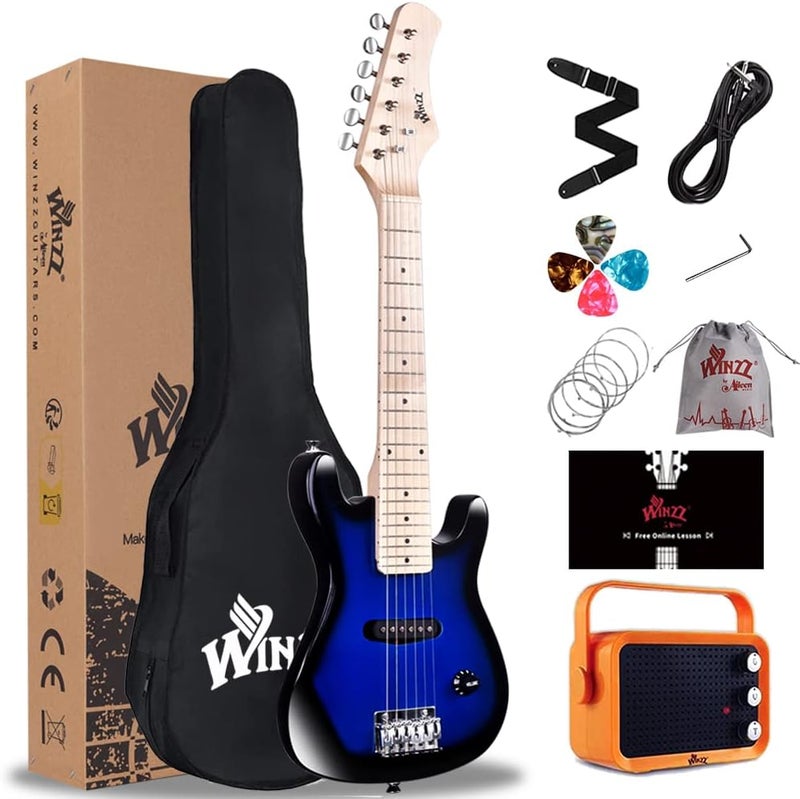 Winzz EGM100 30 Inches Real Kids Electric Guitar with Beginner Kit, Right Handed, Blueburst - Image 1