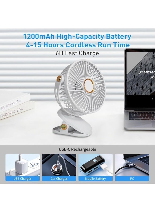 مروحة محمولة بمشبك مع أضواء LED، تعمل بالبطارية وقابلة للشحن عبر USB، مروحة مكتب صغيرة هادئة بـ 5 سرعات، دوران 360°، لتبريد شخصي في المنزل أو المكتب أو عربة الأطفال أو التخييم - Image 5