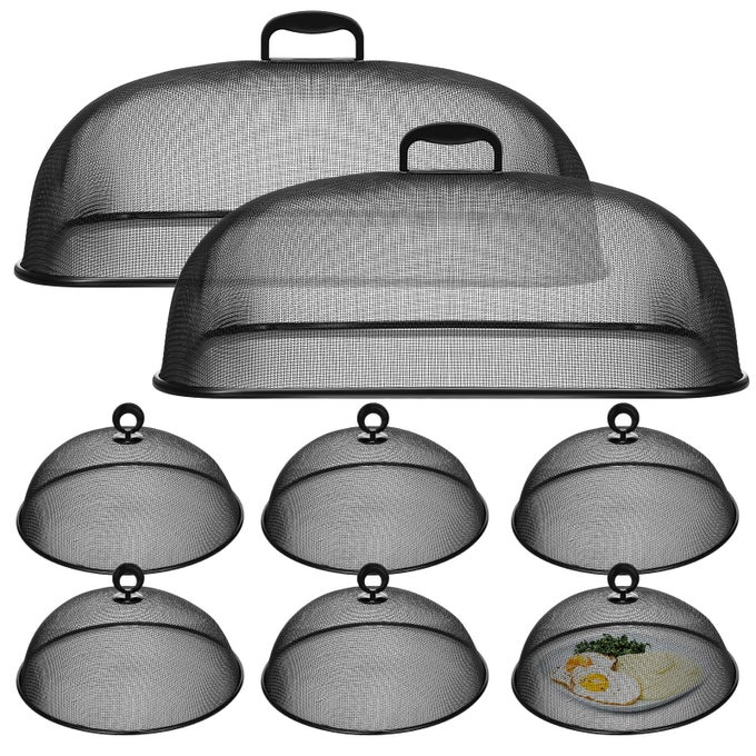 8 PCS METAL MESH SCREEN FOOD COVER FOR OUTDOORS SET INCLUDING 2 PCS EXTRA LARGE 185 IN MESH FOOD TENTS FOR OUTDOOR 6 PCS 11 IN LARGE DOME PICNIC FOOD COVERS MESH FOOD COVERS BLACK