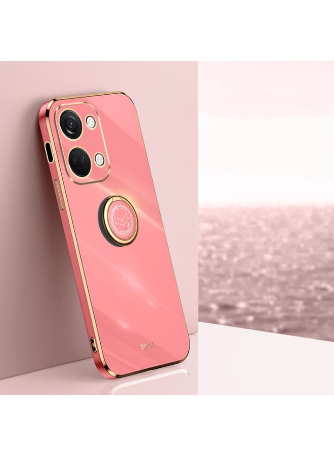 HuHa Case Cover For For OnePlus Ace 2V XINLI Straight Edge 6D Electroplate TPU Phone Case with Ring Holder(Hawthorn Red)
