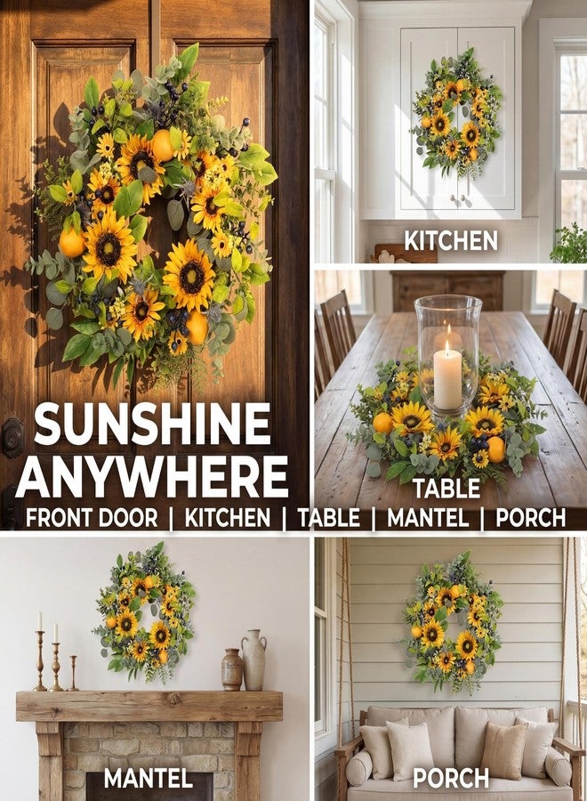 Quixem 22 Inch Sunflower Wreath and Lemon Wreath for Front Door Decor, UV Resistant Spring Summer Wreath, Waterproof Artificial Floral Wreath for Farmhouse Fall Transition - Image 4