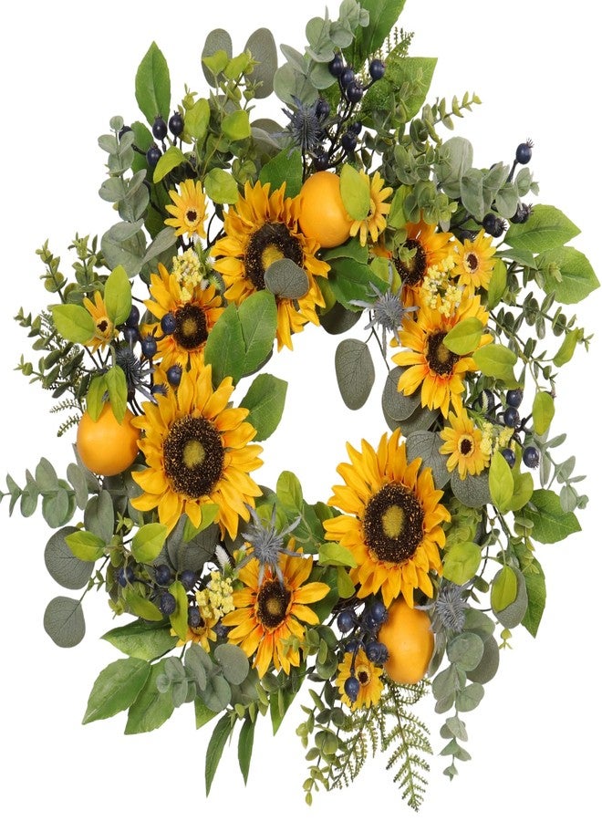 Quixem 22 Inch Sunflower Wreath and Lemon Wreath for Front Door Decor, UV Resistant Spring Summer Wreath, Waterproof Artificial Floral Wreath for Farmhouse Fall Transition - Image 1