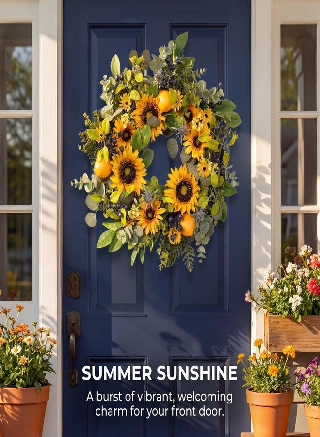 Quixem 22 Inch Sunflower Wreath and Lemon Wreath for Front Door Decor, UV Resistant Spring Summer Wreath, Waterproof Artificial Floral Wreath for Farmhouse Fall Transition - Image 5