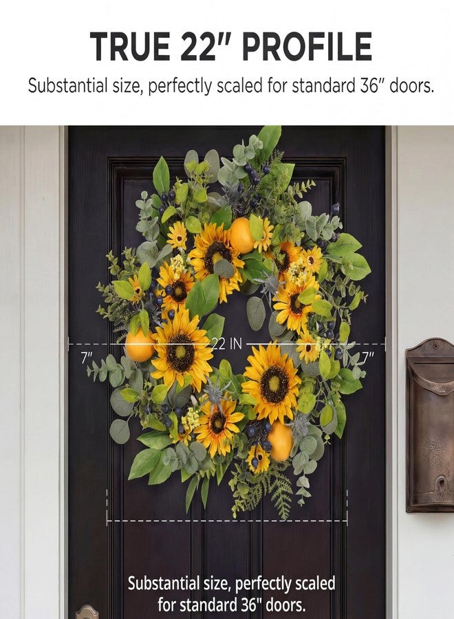Quixem 22 Inch Sunflower Wreath and Lemon Wreath for Front Door Decor, UV Resistant Spring Summer Wreath, Waterproof Artificial Floral Wreath for Farmhouse Fall Transition - Image 3