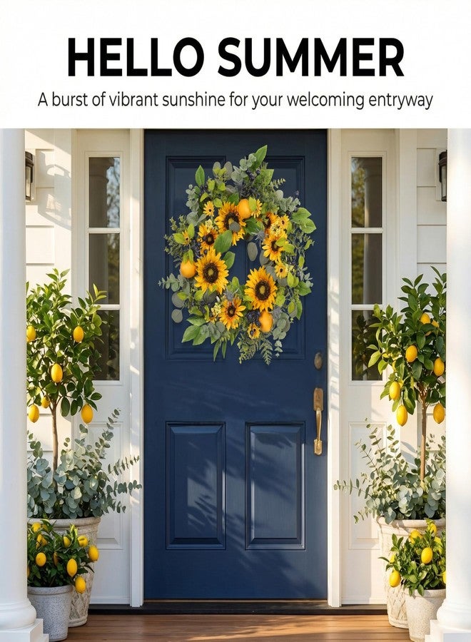 Quixem 22 Inch Sunflower Wreath and Lemon Wreath for Front Door Decor, UV Resistant Spring Summer Wreath, Waterproof Artificial Floral Wreath for Farmhouse Fall Transition - Image 2
