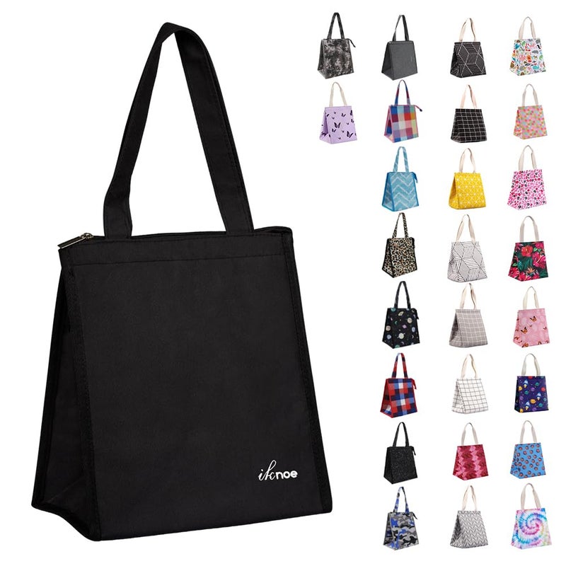 iknoe Lunch Bag Insulated Lunch Bags for Women Men Reusable Lunch Tote Portable Adult Thermal Large Lunch Cooler for Work Picnic BeachPlain Black