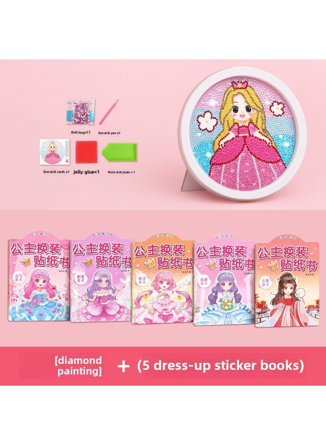 Loquat Children's Toys Children's Day Little Girls' Birthday Gifts 4 Years Old Girls 6 Internet Celebrities 2024 Girls-Color:【princess Diamond Painting】 + 【5 Princess Dress Up Sticker Books】 - Image 1