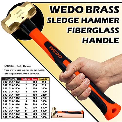 WEDO Brass Sledge Hammer With Fiberglass Handle, Non-Magnetic, Die-Forge, Corrosion Resistant, DIN Standard, 1lb, 300mm, 12" - Image 2