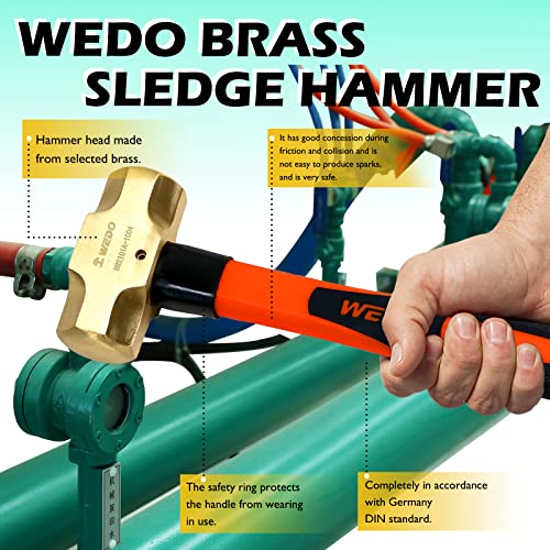 WEDO Brass Sledge Hammer With Fiberglass Handle, Non-Magnetic, Die-Forge, Corrosion Resistant, DIN Standard, 1lb, 300mm, 12" - Image 5
