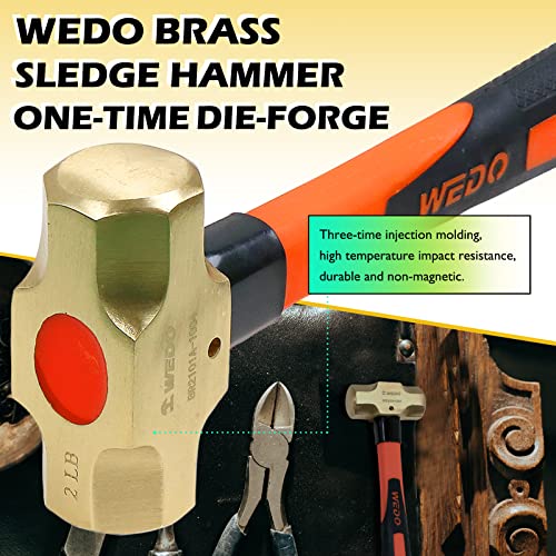 WEDO Brass Sledge Hammer With Fiberglass Handle, Non-Magnetic, Die-Forge, Corrosion Resistant, DIN Standard, 1lb, 300mm, 12" - Image 3