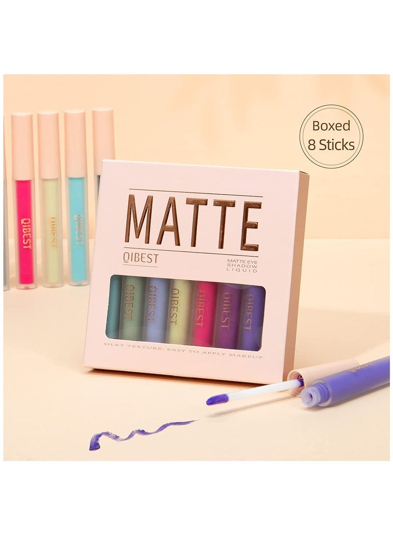 QiBest 8 Colors Matte Eyeshadow Set Cream Eyeshadow Liquid Smooth Creamy Eye Shadow Lightweight High Pigmented Velvety Eyeshadow Primer Neutral Long Lasting Waterproof Matte Eye Makeup Set C - Image 2