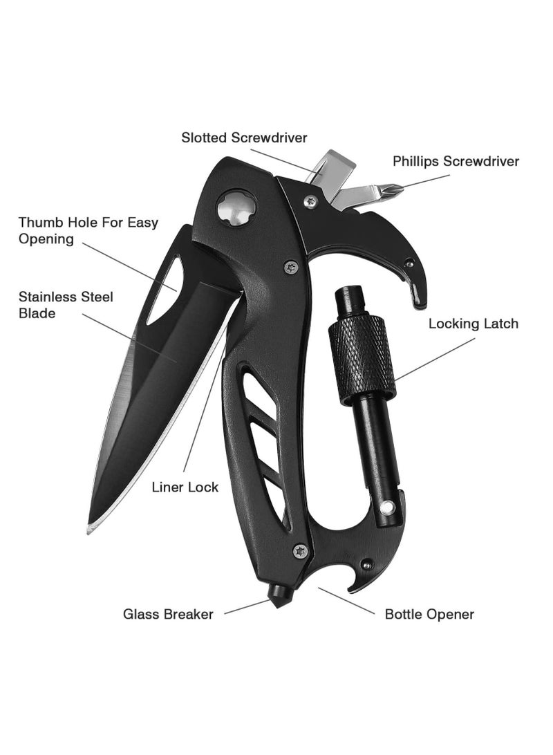 Multitool Carabiner with Pocket Knife EDC Carabiners Keychain with Folding Knives Bottle Opener Window Breaker and Screwdriver for Men Survival Gear for Outdoor Cing Hiking - Image 5