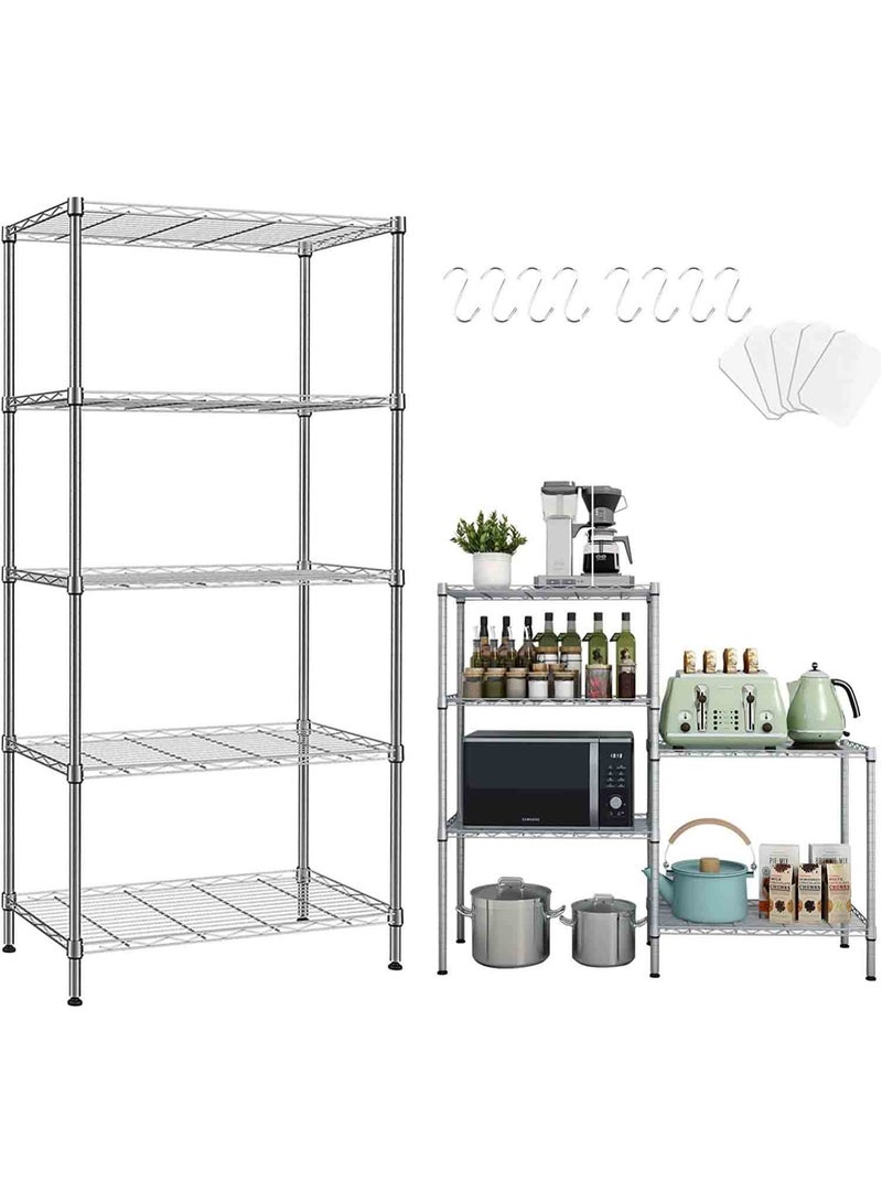Beone DIY 5 Shelf Tier Racks Height Adjustable Rack Heavy Duty Storage Shelving Unit Steel Organizer Wire Rack (55 x 30 x 150 cm) - Image 1