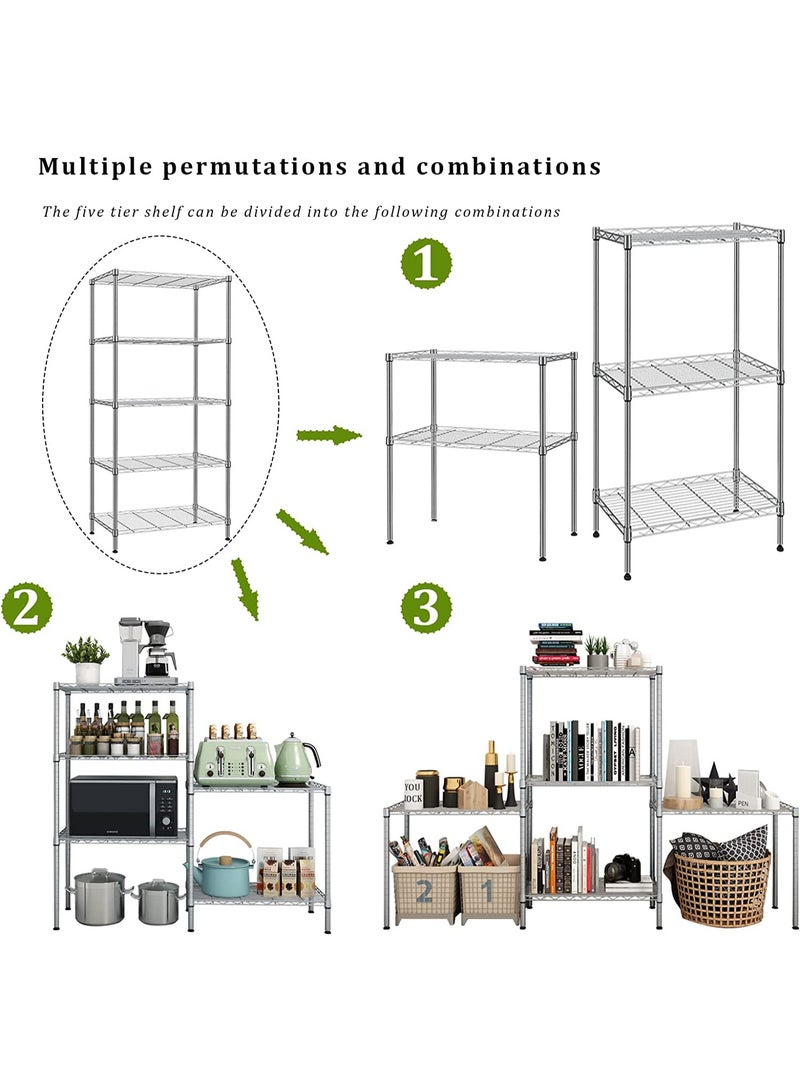 Beone DIY 5 Shelf Tier Racks Height Adjustable Rack Heavy Duty Storage Shelving Unit Steel Organizer Wire Rack (55 x 30 x 150 cm) - Image 2