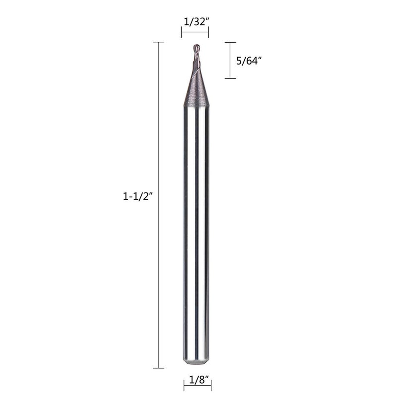 SpeTool 5Pcs Carbide Ball Nose End Mills with TiAlN Coated , 1/32 inch Cutting Diameter , 1/8 inch Shank , Up Cut Spiral Router Bits CNC End Mill Set for Metal Steels Engraving - Image 2