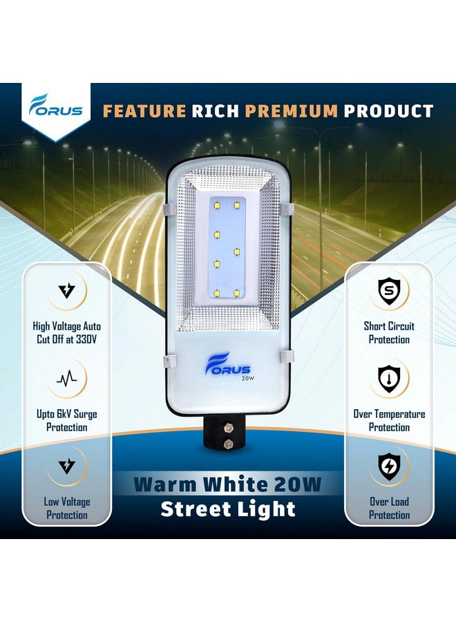 Forus LED Street Light 20W Waterproof IP66 Outdoor Warm White Lamp for Home Garden Parking Lot Road Pathway Highway Warehouse Factory Yard Driveway Pole Mounted LED Streetlight 10 Years Warranty 1Pc - Image 2