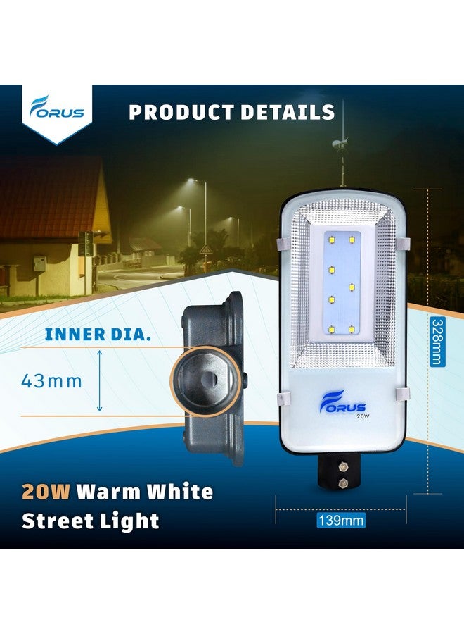 Forus LED Street Light 20W Waterproof IP66 Outdoor Warm White Lamp for Home Garden Parking Lot Road Pathway Highway Warehouse Factory Yard Driveway Pole Mounted LED Streetlight 10 Years Warranty 1Pc - Image 5