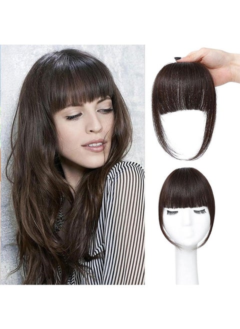 Clip in Bangs, Human Hair Bangs Extensions French Neat with Temples on Fringe Real for Women Natural Color Washable Dyeable (Brown Black)