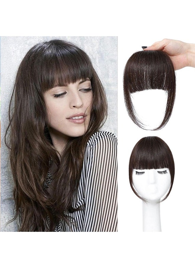 Clip in Bangs, Human Hair Bangs Extensions French Neat with Temples on Fringe Real for Women Natural Color Washable Dyeable (Brown Black)