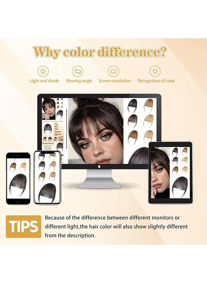 Clip in Bangs, Human Hair Bangs Extensions French Neat with Temples on Fringe Real for Women Natural Color Washable Dyeable (Brown Black)