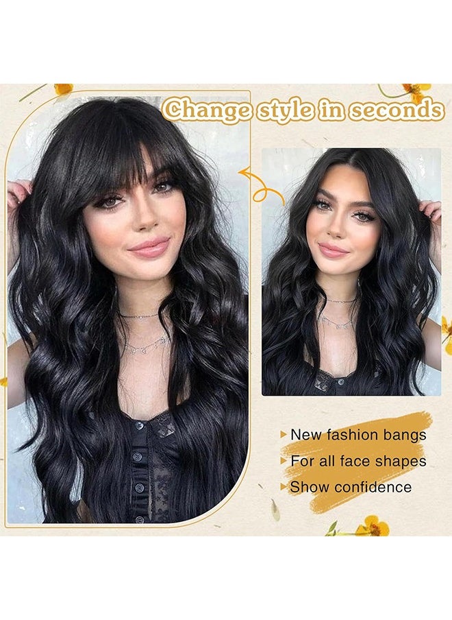 Clip in Bangs, Human Hair Bangs Extensions French Neat with Temples on Fringe Real for Women Natural Color Washable Dyeable (Brown Black)
