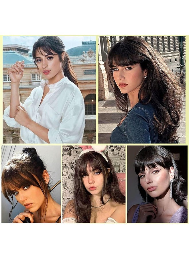 Clip in Bangs, Human Hair Bangs Extensions French Neat with Temples on Fringe Real for Women Natural Color Washable Dyeable (Brown Black)