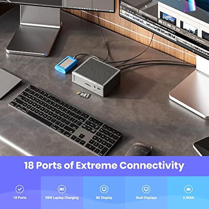 CalDigit TS4 THUNDERBOLT 4 DOCK - 18 PORTS, 98W CHARGING, 3X THUNDERBOLT 4 40GB/S, 5 X USB-A, 3 X USB-C (10GB/S), 2.5GBE, SINGLE 8K OR DUAL 6K 60HZ DISPLAYS, MAC, PC, CHROME COMPATIBLE WITH 0.8M CABLE - Image 2