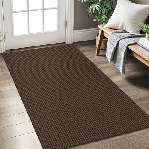 KOZYFLY Rugs for Entryway 3x5 ft Washable Area Rug Non Slip Rubber Backed Entry Rug Woven Indoor Door Mat Cotton Kitchen Rugs Floor Carpet for Entryway, Foyer, Backdoor, Reddish Brown/Coffee - Image 1