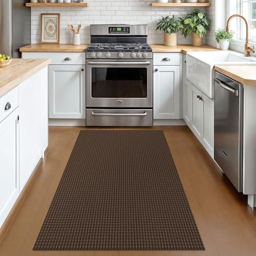 KOZYFLY Rugs for Entryway 3x5 ft Washable Area Rug Non Slip Rubber Backed Entry Rug Woven Indoor Door Mat Cotton Kitchen Rugs Floor Carpet for Entryway, Foyer, Backdoor, Reddish Brown/Coffee - Image 2