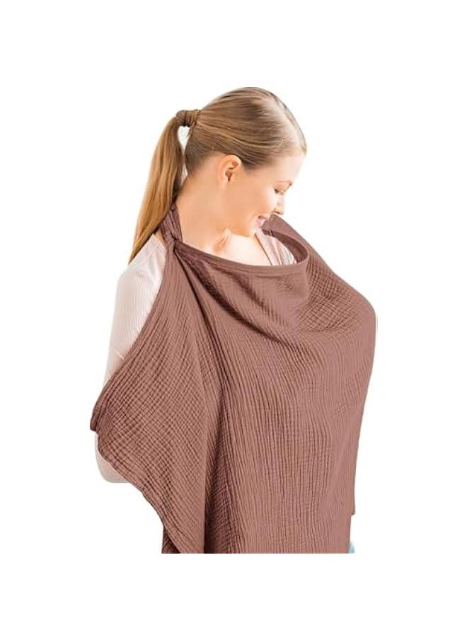 هوكور pyebe Muslin Nursing Cover for Baby Breastfeeding, Breathable 100% Cotton Breastfeeding Cover with Rigid Hoop for Mother Nursing Apron, Multi-use Carseat Canopy (Chestnut)  - Image 1